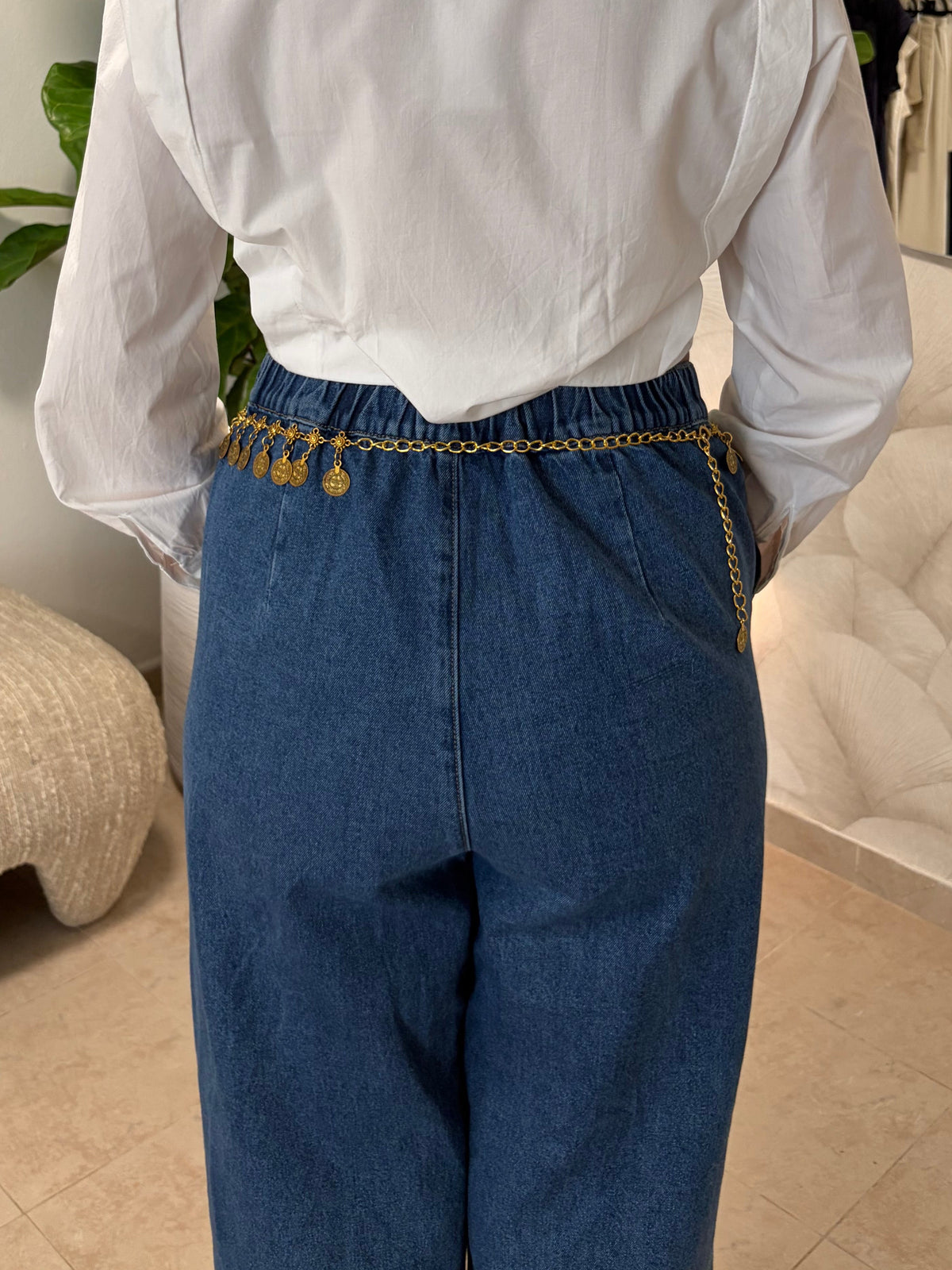 High-Waisted Wide-Leg Denim Jeans | Mahón Azul de Cintura Alta y Pierna Ancha