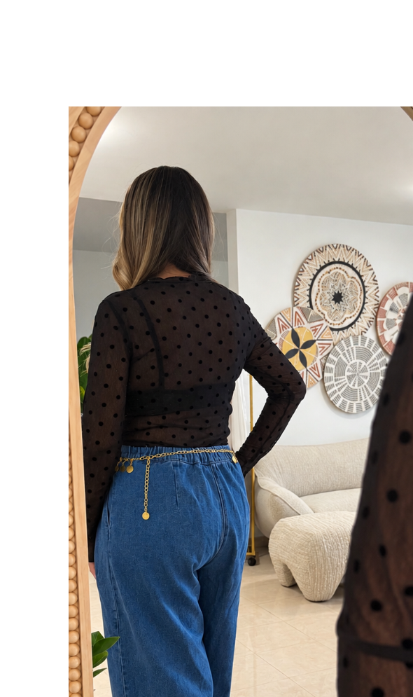 Black Polka Dot Mesh Top | Top Negro Mesh con Polka Dots