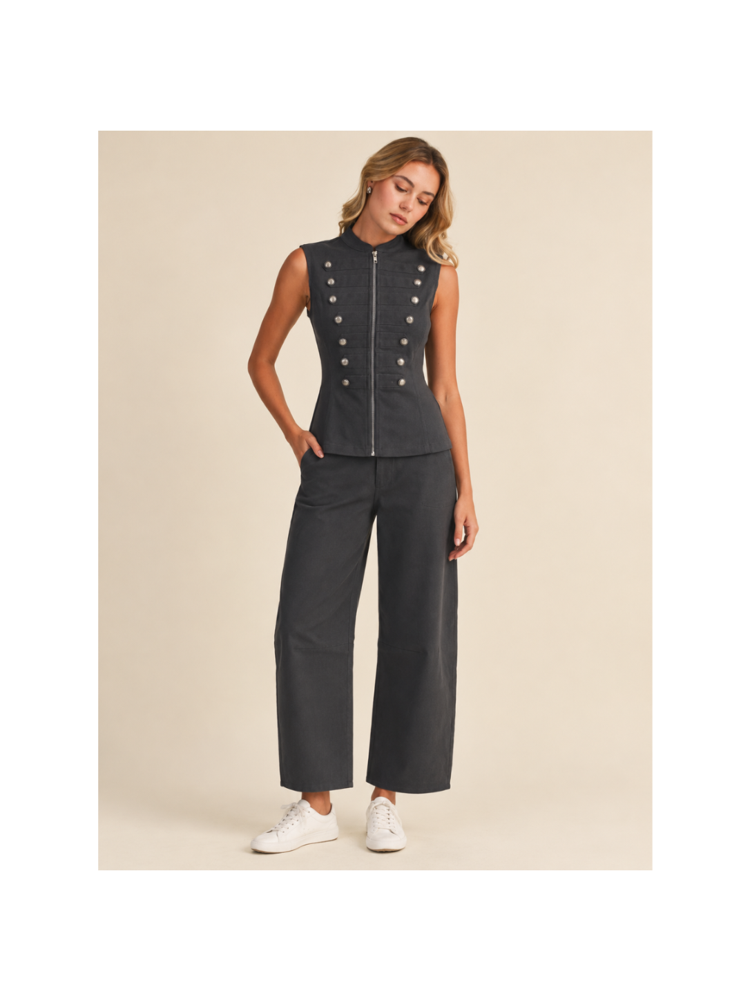 PRE-ORDER APROX 30 OCT / Charcoal Military-Inspired Vest Set | Conjunto Chaleco y Pantalón Gris