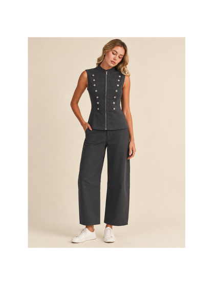 PRE-ORDER APROX 30 OCT / Charcoal Military-Inspired Vest Set | Conjunto Chaleco y Pantalón Gris