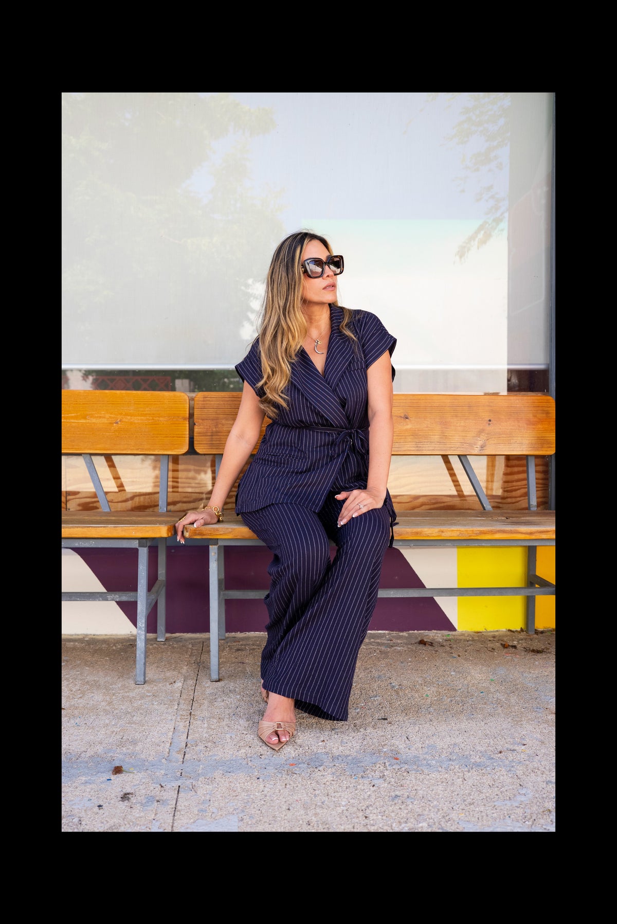 Navy Pinstripe Wrap Set | Conjunto Azul Marino de Rayas