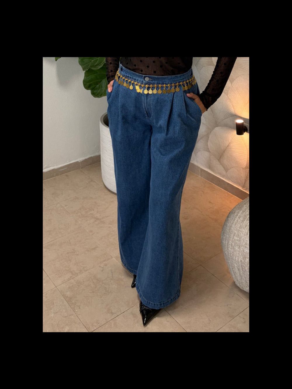 High-Waisted Wide-Leg Denim Jeans | Mahón Azul de Cintura Alta y Pierna Ancha