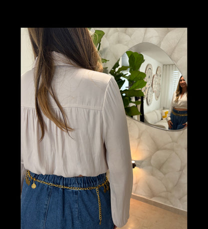 Ivory Cropped Wrap Blouse | Blusa Marfil Corta de Efecto Cruzado